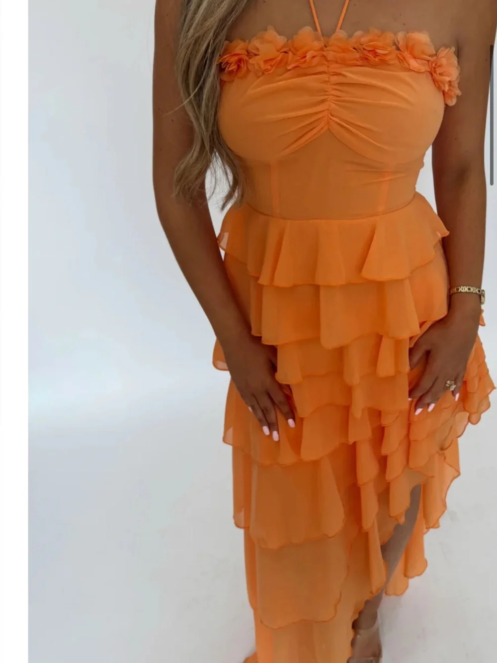 Orange Ruffle High-Low Cocktail Dress - Picture 4 of 4
